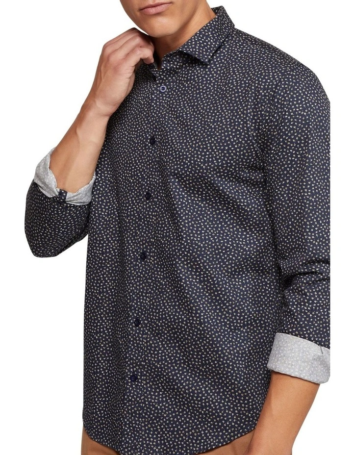 Oxford Kenton Printed Cotton Shirt In Navy - Image 4