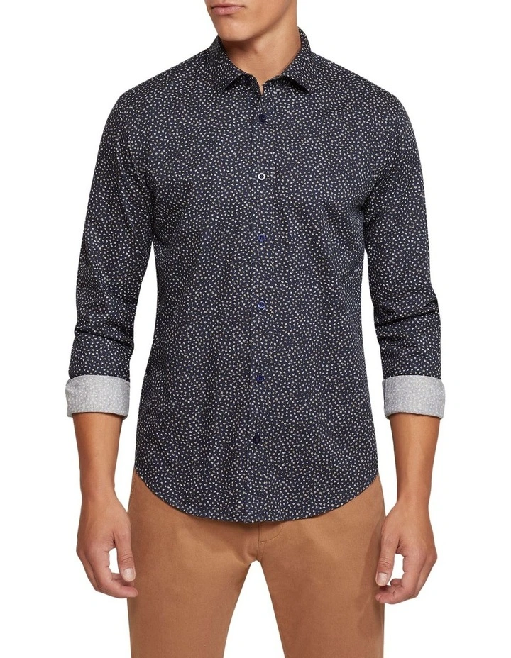 Oxford Kenton Printed Cotton Shirt In Navy - Image 5