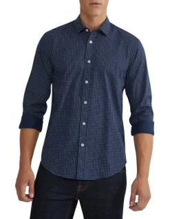 Oxford Kenton Printed Cotton Shirt In Navy