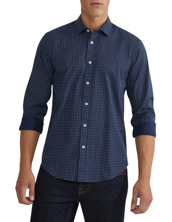 Oxford Kenton Printed Cotton Shirt In Navy