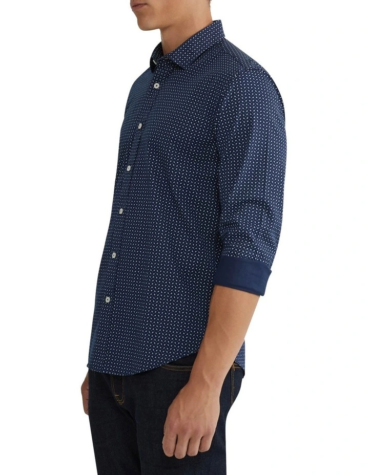 Oxford Kenton Printed Cotton Shirt In Navy - Image 2