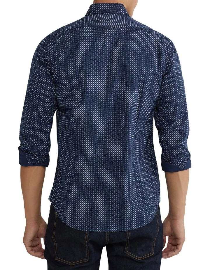 Oxford Kenton Printed Cotton Shirt In Navy - Image 3