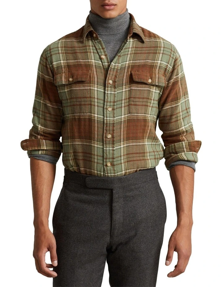 Polo Ralph Lauren Classic Fit Suede-Patch Twill Workshirt In Multi 1 Polo Ralph Lauren Classic Fit Suede-Patch Twill Workshirt In Multi